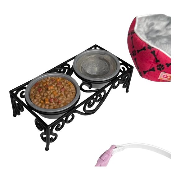 Dog Toys Bone Bow Collar Food Water Bowls Stand Battat OG For American Girl Pets - Picture 3 of 10